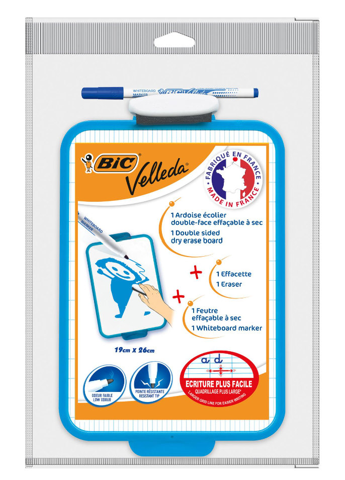 Velleda school slate, double-sided, can be wiped dry +eraser+pen